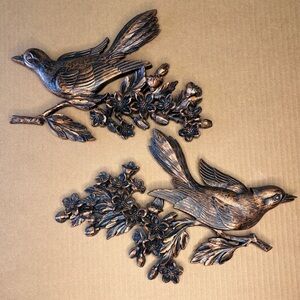 Vtg '67 Coppercraft Guild 2 Bird Wall Plaques Dogwood‎ Blossoms 7037/7038 MCM